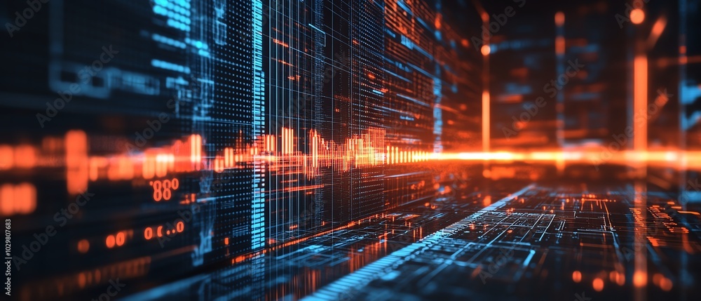 Poster Dynamic abstract background with a focus on financial technology symbols, representing the evolution of fintech in a visually striking manner