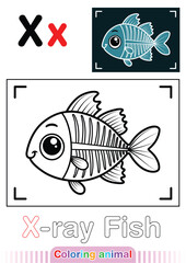 Coloring Page X-ray Fish. Letter X