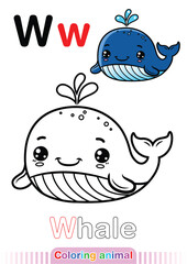 Coloring Page Whale. Letter W