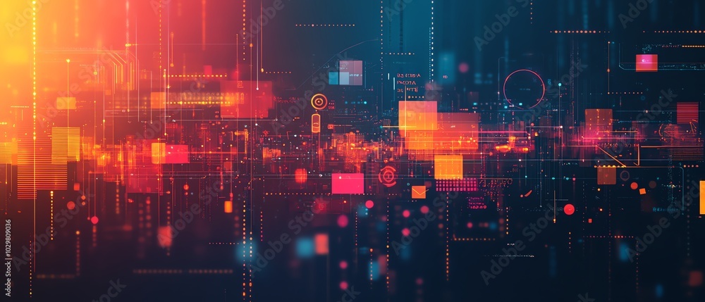 Poster Vibrant abstract backdrop with financial technology icons, representing innovation in fintech and digital banking solutions