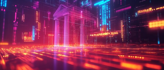 Vibrant abstract backdrop with financial technology icons, representing innovation in fintech and digital banking solutions