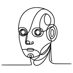 one line drawing robot head technology science vector illustration template design