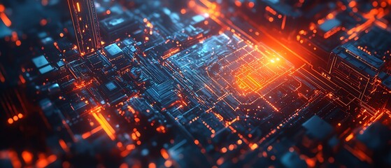 Obraz premium Aerial view of a modern industrial complex, overlaid with glowing communication network lines, showcasing connectivity and advanced technology in contemporary industry