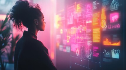 A person brainstorming ideas on a digital whiteboard, with AI assisting in organizing thoughts and suggesting creative connections.