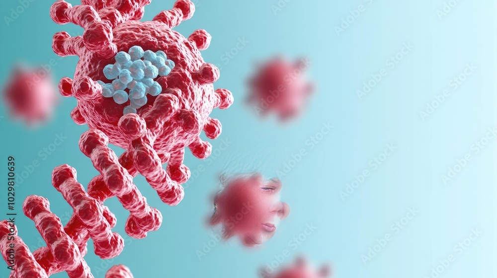 Poster digital representation of a virus structure on an isolated background.