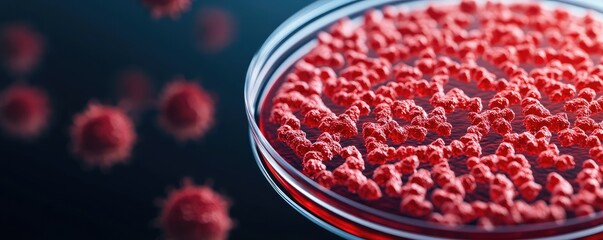 Fototapeta premium Red cells in petri dish, isolated on a dark background.