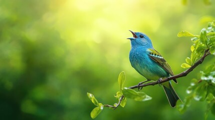 Obraz premium Singing Bird in a Lush Green Forest