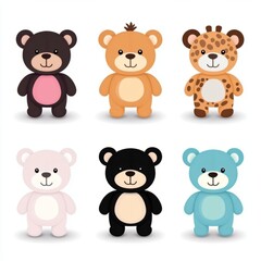 Cute cartoon bears in various colors and patterns.
