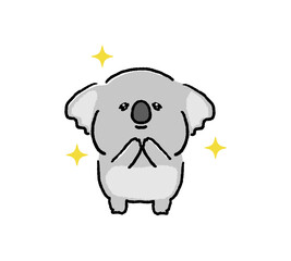 キラキラした目でお願いをするコアラのキャラクターの手書き風イラスト