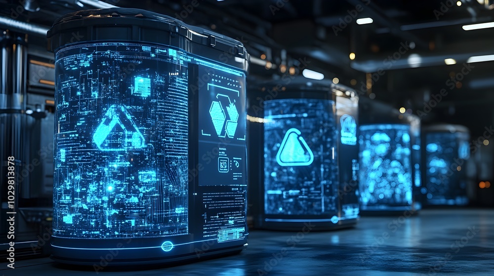 Poster innovative smart waste management system displaying optimized collection routes for enhanced