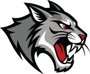 Sports logo of a snarling wildcat with white background 