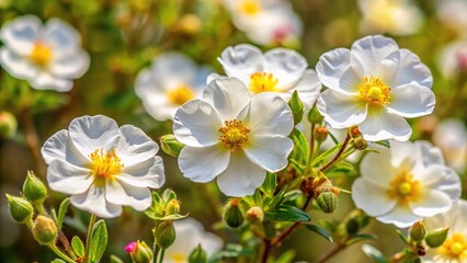 Fototapeta premium Symmetrical picture of helianthemum apenninum white rock rose flowers blooming