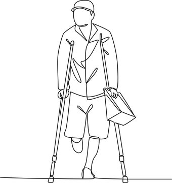 man walking crutches line art clip art preview
