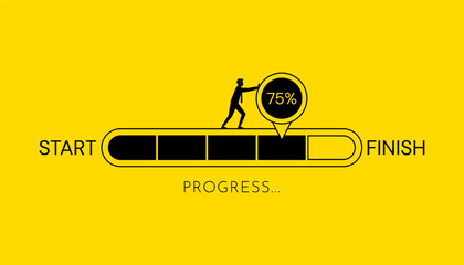 Task completion and project progress concept with advancing loading bar symbol, management and tracking strategies