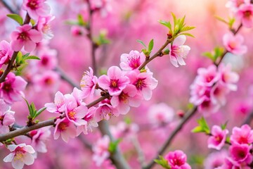 Symmetrical pink flowers blooming in garden peach blossom in spring