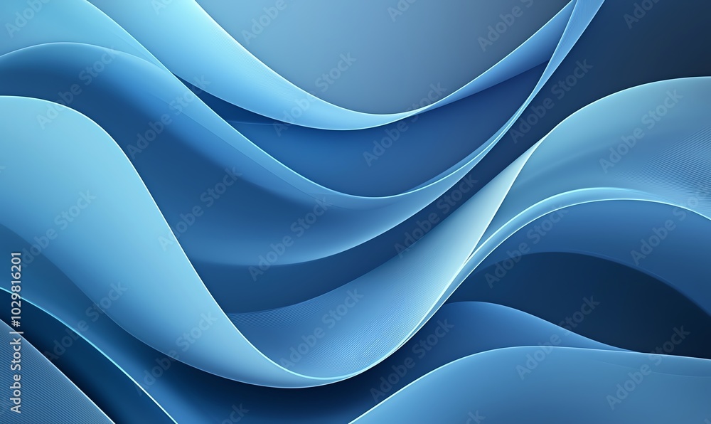 Poster a fluid abstract background featuring smooth blue waves and layers, perfect for modern design or art
