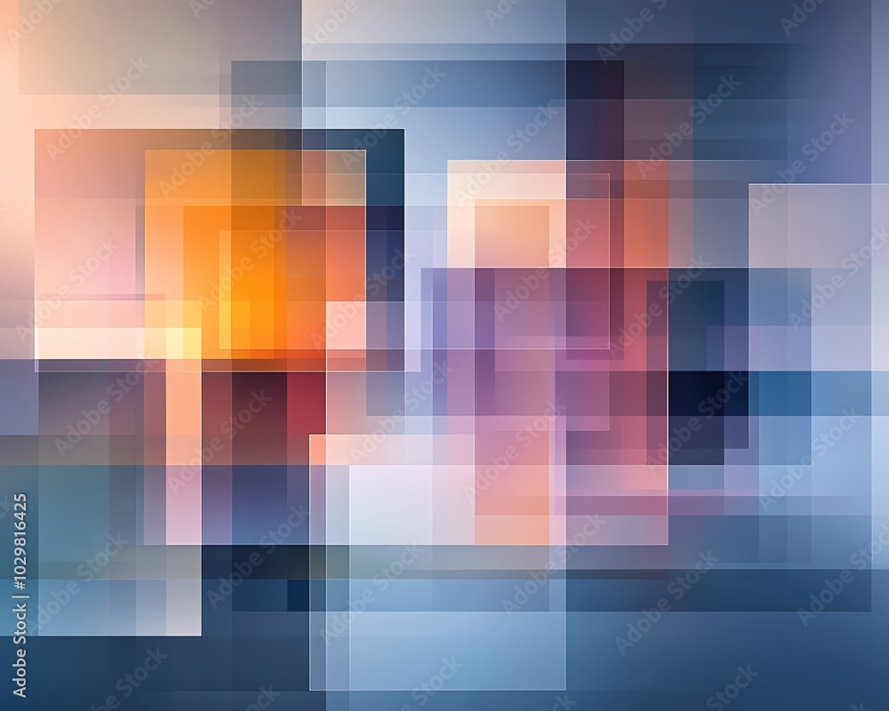 Poster a vibrant abstract composition featuring layered geometric shapes and colors, creating a sense of de