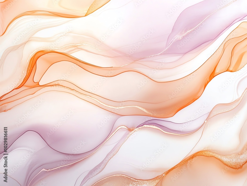Aufkleber abstract fluid art with soft peach and white waves, creating a serene and elegant visual appeal for 