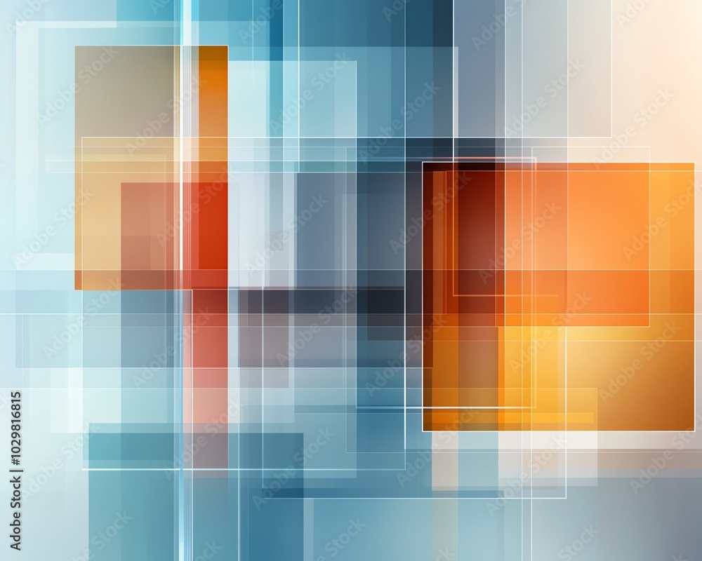 Poster an abstract composition of colorful transparent squares and rectangles, creating a modern and dynami