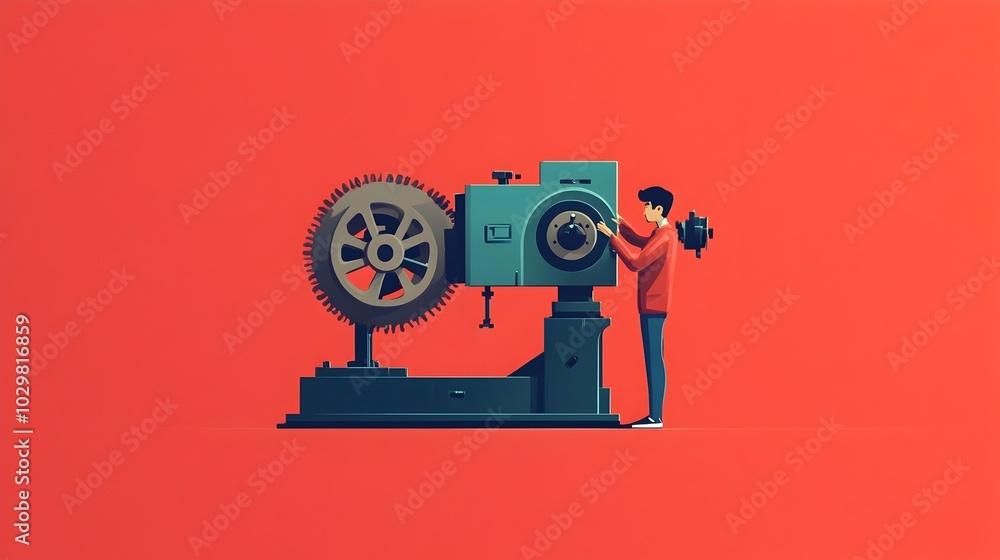 Poster character adjusting mechanical flat style device in workshop