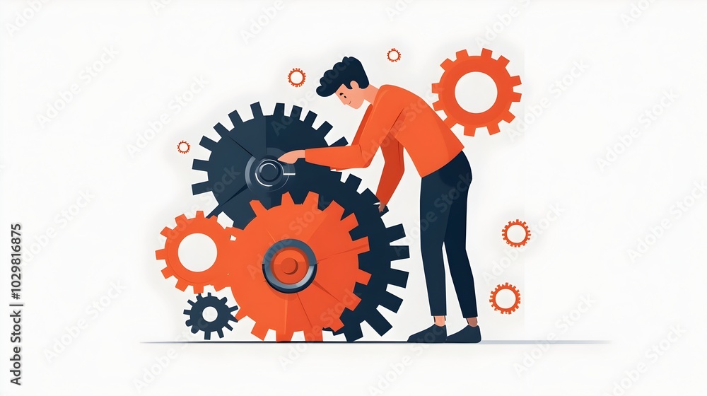 Poster flat style character adjusting mechanical device in three colors