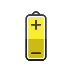 Obraz premium Battery vector in yellow fill and black outline.