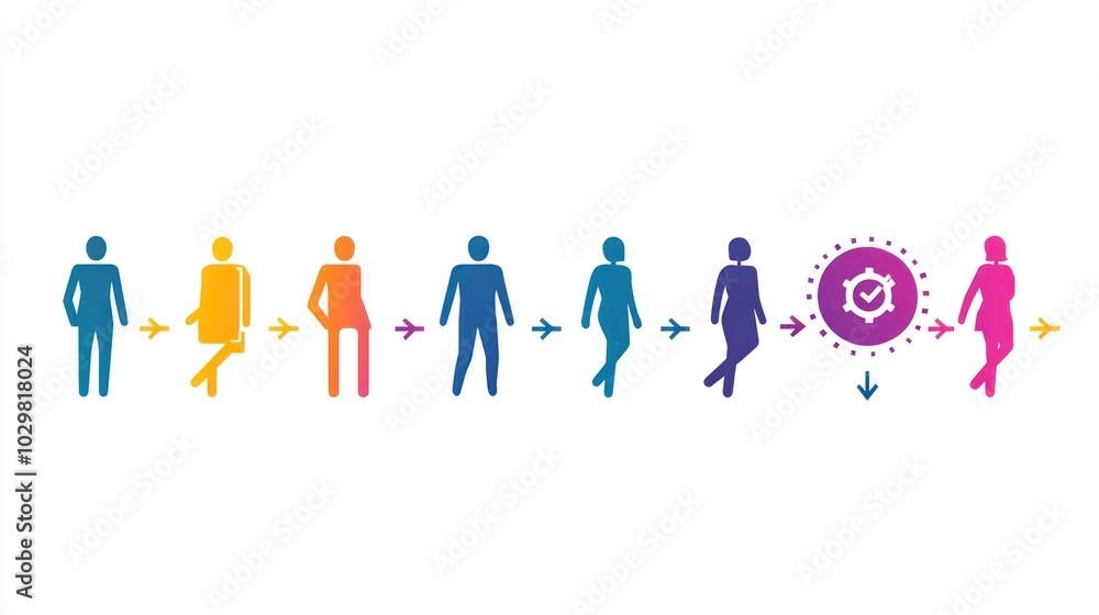 Poster a professional graphic showing the stages of change management, using simple icons and arrows.