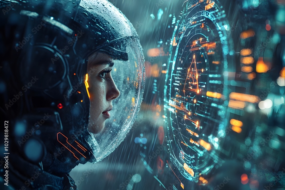Poster futuristic tech enabled monitoring of weather conditions during a massive storm showcasing