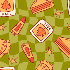Fall Pie and Lip Balm Autumn Checkerboard Pattern
