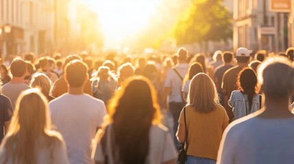 A Crowded Urban Street Scene Featuring Diverse Faces, Representing Various Age Groups and Ethnicities, Symbolizing Demographic Diversity and Multiculturalism, Offering Ample Copy Space