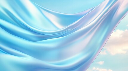 A blue fabric with a cloud in the background. The fabric is flowing and the cloud is white