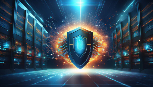 Advanced cloud security technology safeguarding data in a futuristic digital infrastructure.