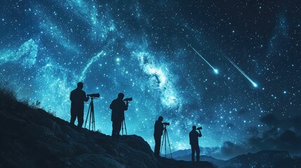 Fototapeta premium Astronomers Observing the Night Sky and Stars
