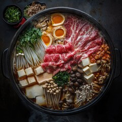 A top-down view of a Japanese hotpot