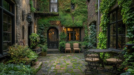 Fototapeta premium Captivating Historic Courtyard with Cobblestone Path