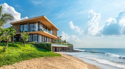 Fototapeta premium Luxurious Beachfront Villa with Captivating Views