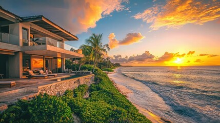 Stunning Beachfront Villa at Sunset with Luxurious Design