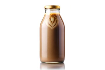 Symmetrical tasty cocoa milk in plastic bottle on white background organic latte mocha coffee big size bottle