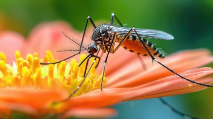 Naklejka premium Mosquito Resting on a Colorful Flower in Nature