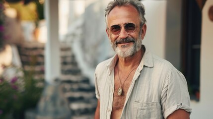 Fototapeta premium Smiling Man in a White Shirt