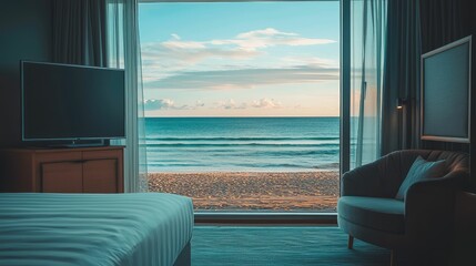 Fototapeta premium Modern Hotel Room with Ocean View
