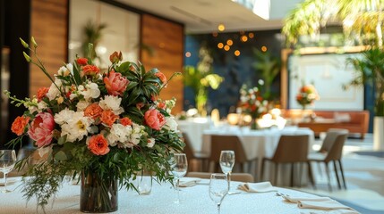 Modern Hotel Wedding Setup with Captivating Floral Arrangement