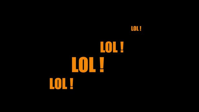 Animation of laugh out loud sound effect expression on background.  