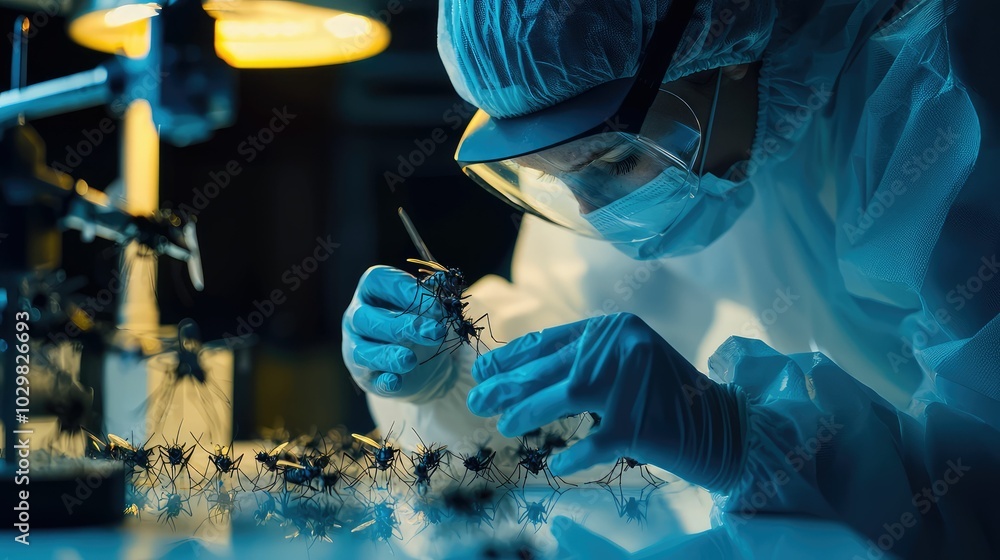 Poster scientist captures mosquito in laboratory setting