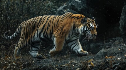 Obraz premium Rare Amur Tiger Walking Through Captivating Scene