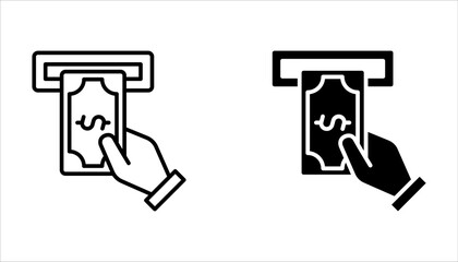 Cash withdrawal vector outline icon set design illustration on white background