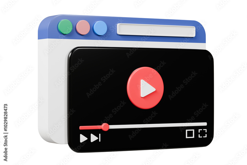 Aufkleber 3d realistic playing videos website player browser icon isolated on white background. minimal red vi