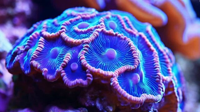 A This is a macro photograph of a purple and blue closed coral (Favia sp.) High quality HD 4K video Clip