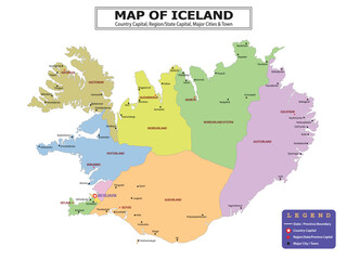 European Country Geography Political map. Political map of country with capital, province or state capital, major cities and town.