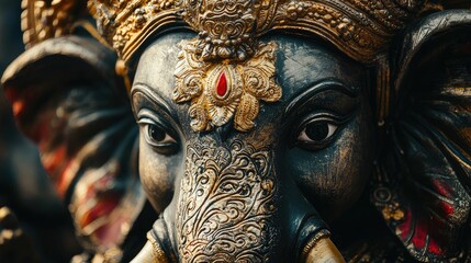 Fototapeta premium Traditional Ganesha Mask Close-Up for Performance Art